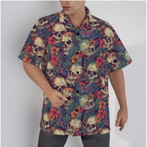 mens hawaiian shirt with skull tropical print
