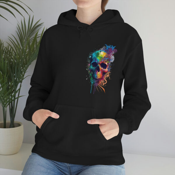 colorful color splashed skull hooded long sleeve sweatshirt