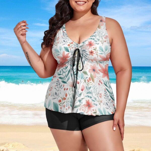 floral print plus size swimsuit with boxer shorts